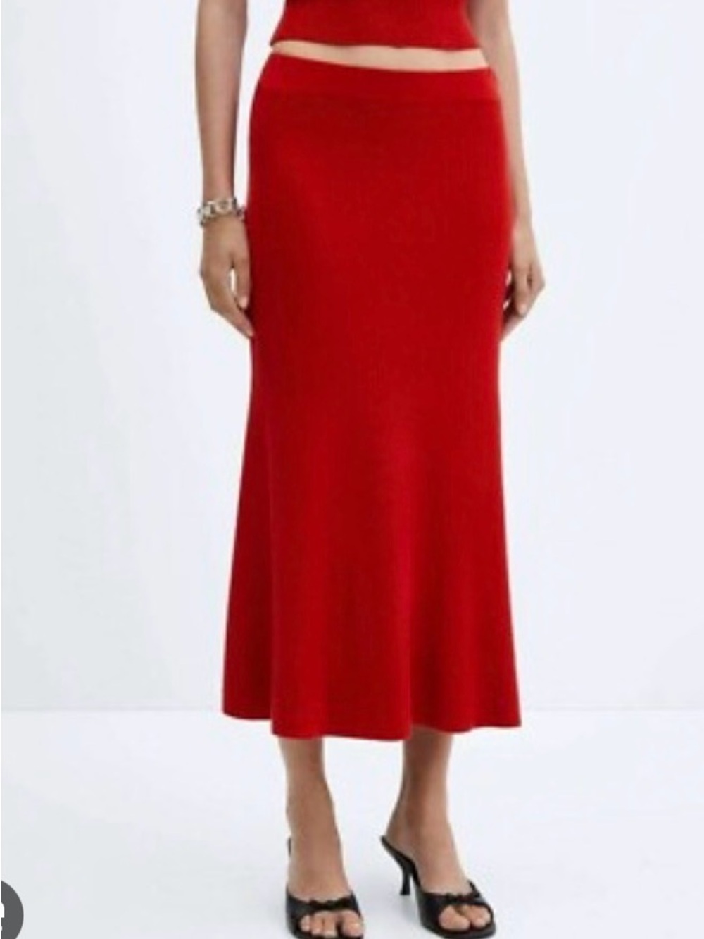 Mango Red Ribbed Sweater and Skirt Matching Set - Picture 3 of 7